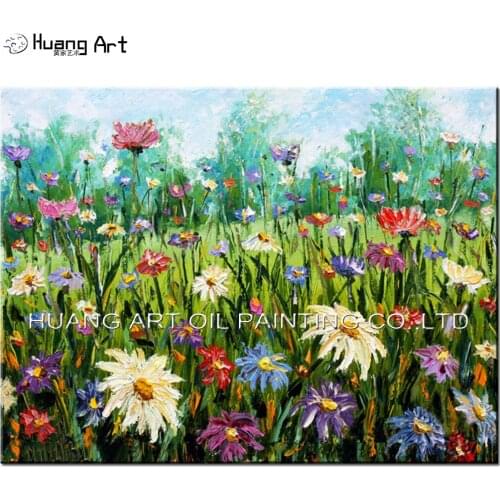 Handpainted Modern Breath of Spring Landscape Oil Painting On Canvas Knife Wild Flower for Room Wall Decor Colorful Painting