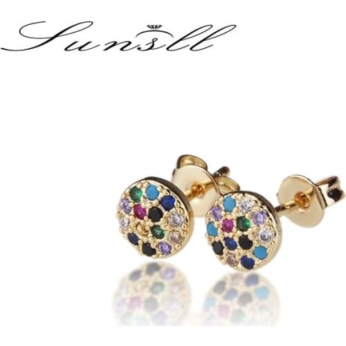 SUNSLL New fashion gold stud earring mixed cubic zircon round / Square earring for women/girls simple fine jewelry earring gifts