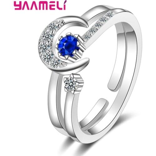 925 Sterling Silver Jewelry Nice Moon/Star Cubic Zirconia Mosaic Inlay Paved Couples Ring for Women Men Wedding Engagement