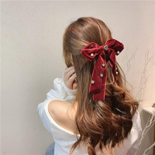 Vintage Love Velvet Black Hair Clips Lady Big Bow Hairpins Headdress