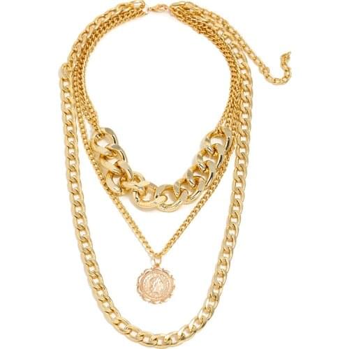 Carved Pendant Necklace Sweater Chain Simple Multilayer Necklace Women Goth Aesthetic Cuban Link Chain Necklaces for Lady