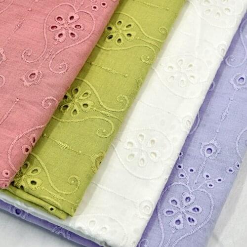 Cotton Fabric 1 yard Ivory Pink Blue Embroidered Cloth Blouse Top Dress Sewing Material 135cm 53" Wide M4F242