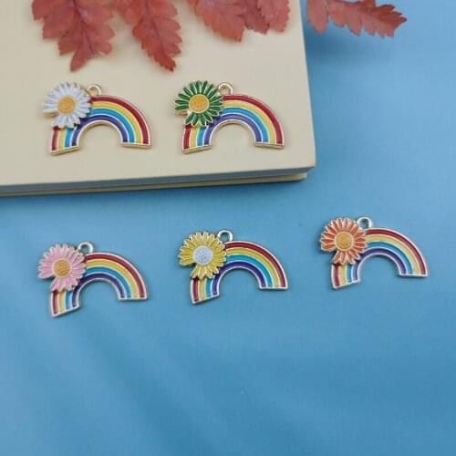 10pcs/pack Rainbow Daisy Flower Enamel Charms Jewelry Earring Bracelets DIY Pendant Jewelry Making Golden Base 18*25mm