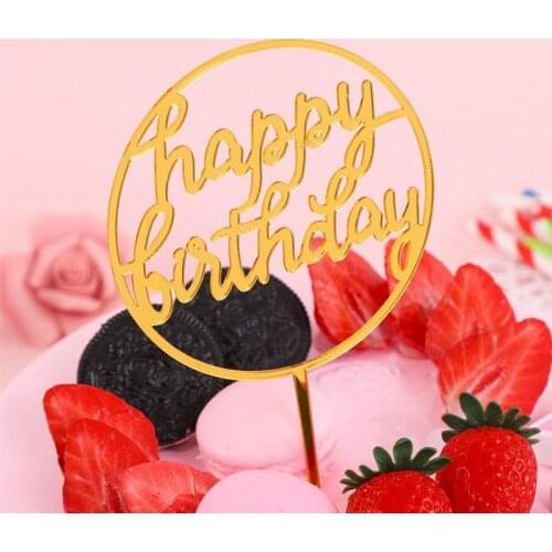 12Pcs Acrylic Cake Topper Wedding Birthday Festival Decorating Supplies Golden Happy Birthday Cake Insert Card Cake Decoration