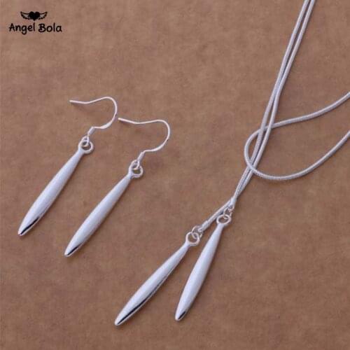 2pcs/set Tassel Wholesale High Quality 925 Sterling Silver Fashion Jewelry Set Necklace Earring Drop Shipping