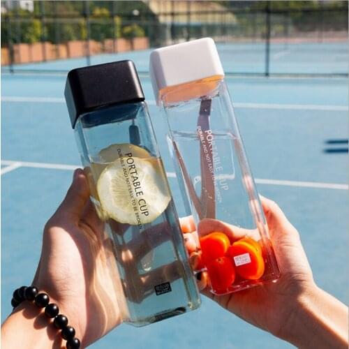 450ml Transparent Square Plastic Water Cup Outdoor Cold Juice Water Bottles GYM Tool With Portable Rope Sports Cup For Kitchen