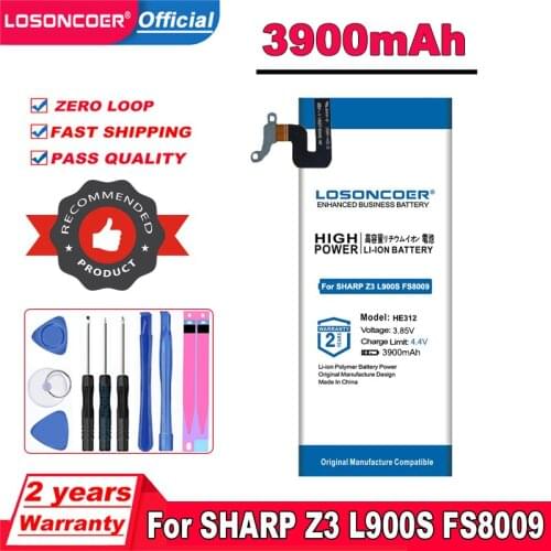 LOSONCOER HE312 HE309 Battery 3900mAh For SHARP Z3 L900S FS8009 Mobile Phone Battery +Free tools
