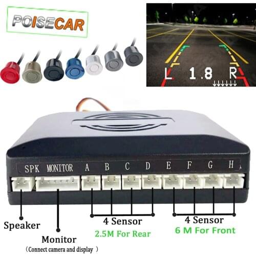 Car 8 Sensors Dual Front / Back Rear View Visual Video Parking Sensor Backup Radar System Detector Kit Voice Buzzer