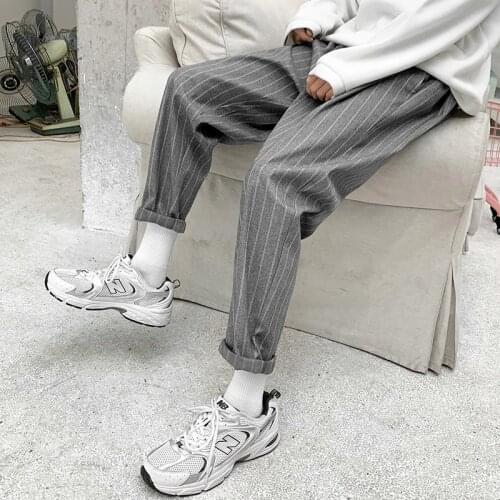 Japanese Stripe Plaid Pants Fashion Retro Casual Pants Men Streetwear Wild Loose Drawstring Male Harem Pants Mens 2021 Autumn
