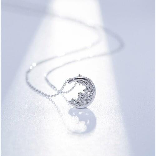 ZEMIOR 925 Sterling Silver Shiny Moon Pendant Necklaces For Women Flower Zircon Necklace Charms Valentines Day Jewelry Gift