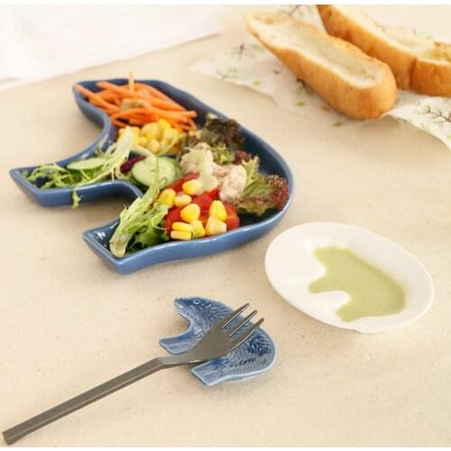 6.5 Inch Blue Children Ceramic Eco-friendly Dishes & Plates Pottery Bear Printed Cute Under Glazed Breakfast Dish Dessert Plate