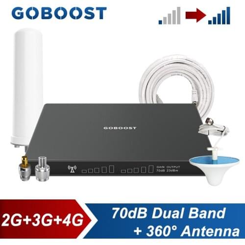 GOBOOST Dual Band Signal Booster 2G 3G 4G Amplifier CDMA 850 GSM 900 DCS 1800 WCDMA 2100 1900MHz Repeater With 360° Antenna Kit
