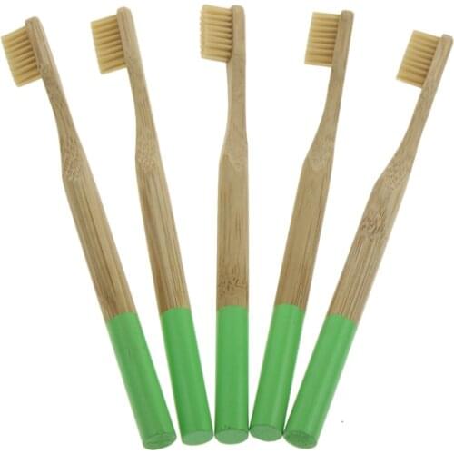 5Pcs/Set Green Handle Women Men Adult Oral Care Clean Tool Natural Biodegradable Eco-Friendly Bamboo Toothbrushes Kit