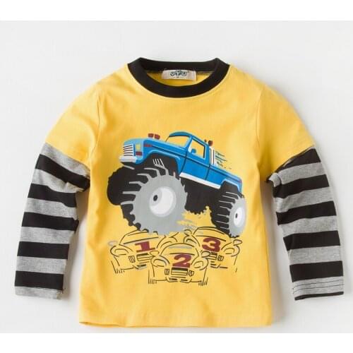 Teen Boys Clothes Kids tractor vehicle Cartoon T-shirt Spring Children Clothes Long Sleeve Cotton Cars Striped Autumn T-shirts