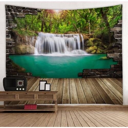 Natural Landscape Forest Falls Woods Waterfall Tapestry Wall Hanging Bed Spread Beach Towel Table Cloth Yoga Mat Large Size