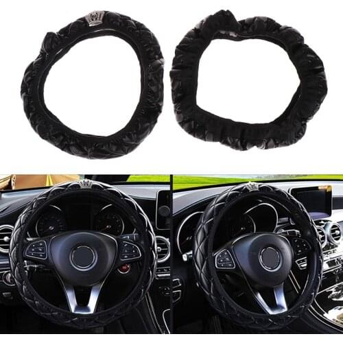 Crystal Crown Auto Steering wheel Cover PU Leather Car-styling Steering Wheel Cover Car Interior Accessories Suitablefor 37-38CM