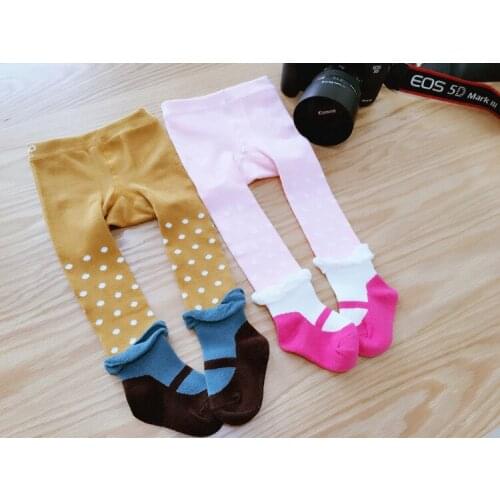 2017 New Lovely Baby Girl Tights Cotton Pantyhose Girl Spring and Autumn Girl Kid Tights Fake two piece Dot bubbles wife Tights