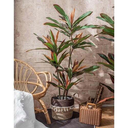 Nordic Style Indoor Red Iron Tree Simulation Plant False Flower Green Plant Potted Ornament Living Room Floor Large Decoration