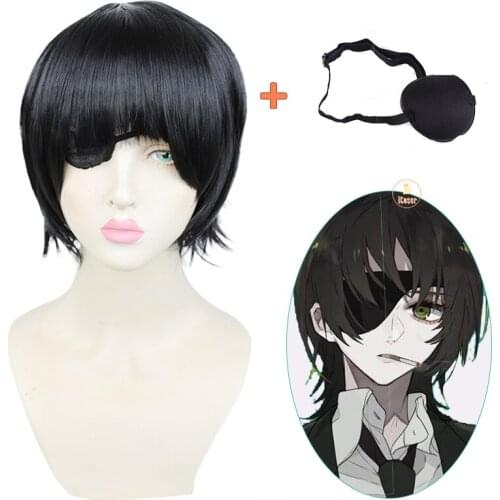 Anime Chainsaw Man Himeno Cosplay Wig Short Black Wig Pirate Anime Single Eye Patch Heat-resistant Fiber Hair with Wig Cap