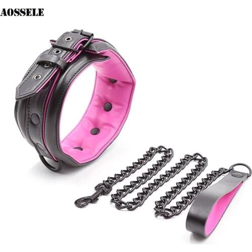 Leather Slave Collar Adult Games Sex Toys For Women Men Metal Chain Collar Fetish Neck Bondage Restraints SM Slave Erotic Toys