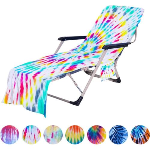 Colorful Printing Beach Recliner Towel Soft Microfiber Lazy Folding Chair Cover Sunbathing Deck Chair Lounge Cover with Pocket