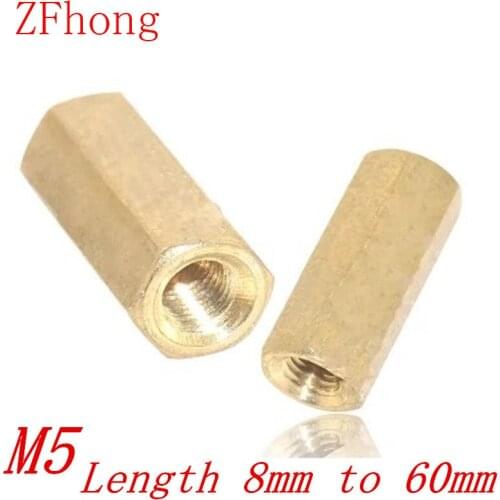 20PCS M5 Brass Hex Standoff M5*8/10/12/15/18/20/25/30/35/40/45/50/60 Female to female Brass spacer standoff
