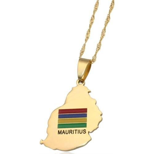 Zkd mauritius map mauritius flag stainless steel pendant necklace country map jewelry