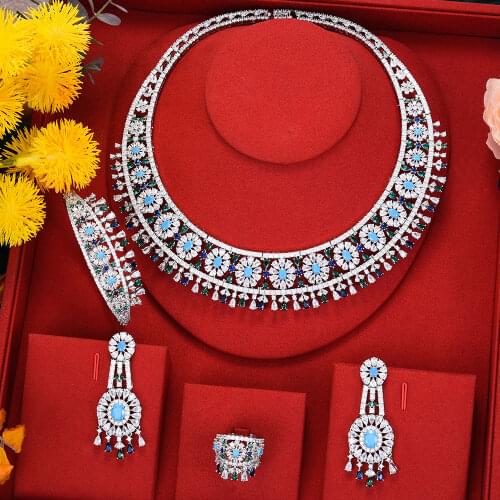 Missvikki Luxury Gorgeous Tassel Necklace Bangle Ring Earrings Jewelry Set Women Wedding Sparkly Engagement High Quality