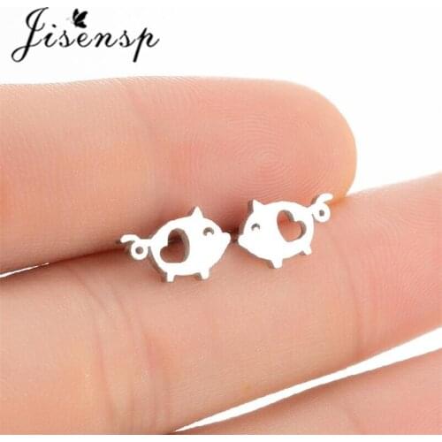 Jisensp Trendy Cartoon Stainless Steel Earrings Hollow Heart Lovely Pig Stud Earrings for Women Girls Best Friendship Gift