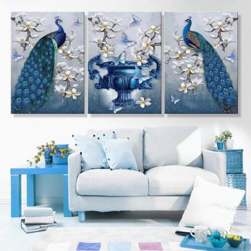 3D golden peacock Modular paintings posters and prints Simple flower flowers art canvas flower decoration wall pictures decorati