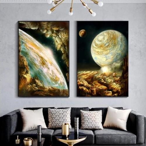 Sci-Fi Psychedelic Space Planets Canvas Posters Jupiter Saturn Earth Nebula Surrounding Frameless Art Wall Home Decor Painting