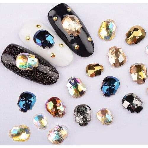 Latest 10pcs Nail Art Flat back 3d glitter Halloween Skull Rhinestone decorations jewelry ghost head nails crystal drill stones