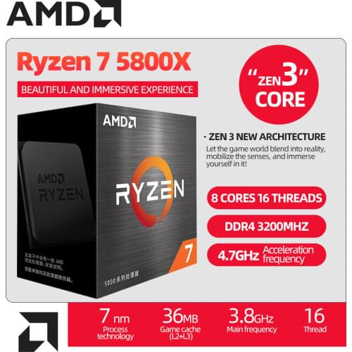 NEW AMD Ryzen 7 5800X R7 5800X 3.8 GHz Eight-Core sixteen-Thread 105W CPU Processor L3=32M 100-000000063 Socket AM4 no fan