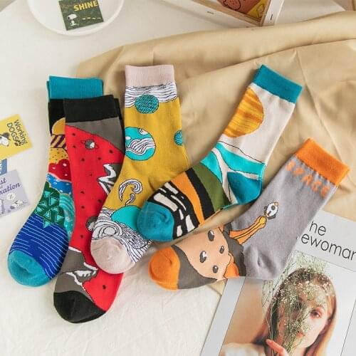 PEONFLY Korean Style Fashion Harajuku Street Hip Hop Socks Unisex Funny Cute Cartoon Men Socks Happy Skateboard Socks Female