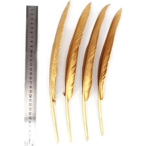 Wholesale 30-35cm/12--14inch Natural Gold Turkey Feathers Diy Christmas Home Craft Jewelry Feathers for Crafts Plumes