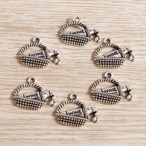 20pcs 19*15mm Alloy Basket Bottle Wine Charms for Jewelry Making Retro Silver Color Charms for Pendants Necklaces Earrings Craft