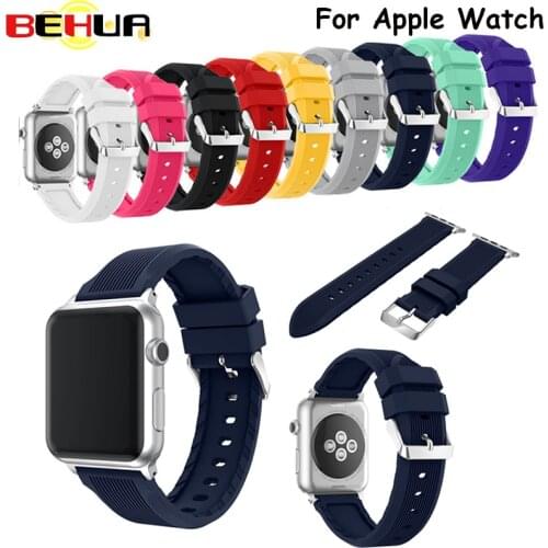 For Apple iWatch Watch Sport Band Soft Silicone Replacement Stainless Steel Pin 38mm 42mm Models Series 2 Series 1 Sport Edition