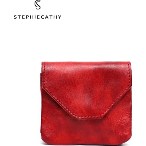 SC High Quality Genuine Leather Coin Purse For Women Vintage Design Small Flap Wallet Handmade Female Leather Mini Card Holders