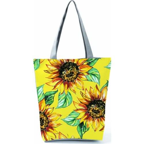 Yellow Sunflower Printed Shoulder Bag Fashion Refreshing Handbags Eco Reusable Foldable Tote Female High Capacity Shopping Bags