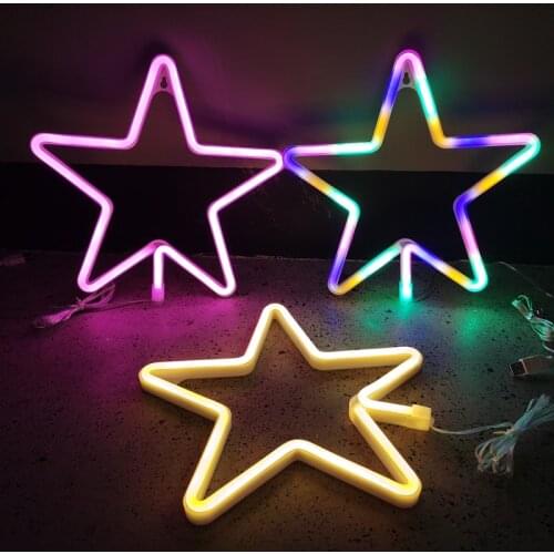 LED Star Neon Fairy Lights Sign Festoon New Years Garland USB Battery Operated Indoor For Bedroom Wall Christmas Decoration