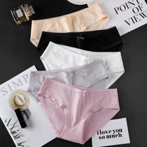 8 Color Sexy Panties Women Cotton Breathable Underwear Briefs for Female Bow Seamless Low Waist Lingerie Pants Solid Color