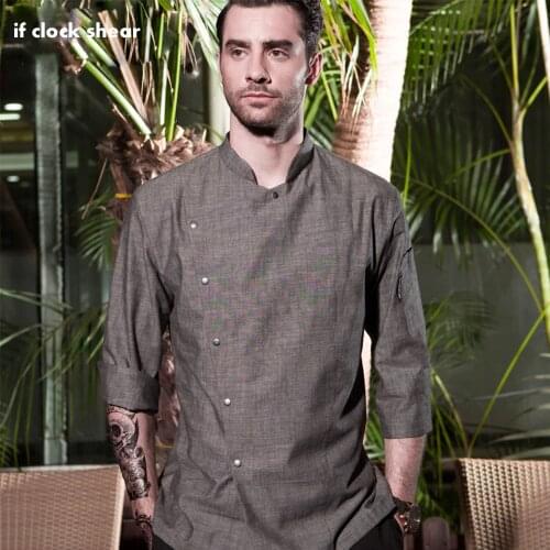 Unisex Seven-quarter sleeve chef wear uniform chef Dark Gray jacket Chef Coat Hotel Uniform man chefs wear restaurant uniforms