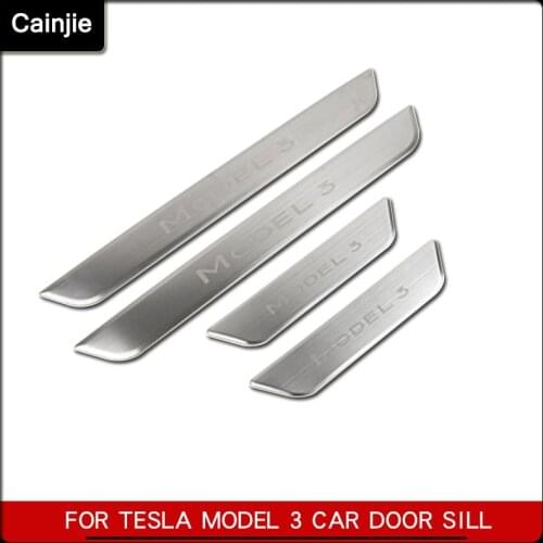 Car Door Sill Protector Scuff Plate Pedal Bumper Strip For Tesla Model 3 Sticker Accessories