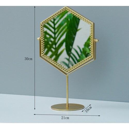 Makeup Mirror Single Side Rhombus Wrought Iron Mirror Wanity Mirror Desktop Rotating Vanity Nordic Style Mirrors