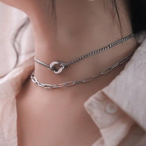 Womens Layered Chain Charm Choker Stainless Steel Cable Curb Paperclip Cuban Necklace Fashion Jewelry Wholesale Gifts LDN292