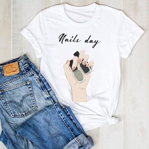 Women T-shirts Fingernail Lady 90s Print Top Female T Shirt Cute Cartoon Short Sleeve Harajuku O-Neck Casual Tee Lady Clothes
