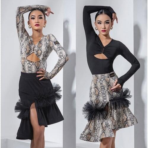 2021 New Latin Dance Costumes Women Long Sleeve Dance Clothes Tops Latin Skirt Female Sexy Dress Latin Competition Wear DNV14635