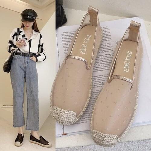 2021 Summer Fisherman Shoes Female Flat Bottom Mesh Breathable Lace A Pedal Lazy Shoes