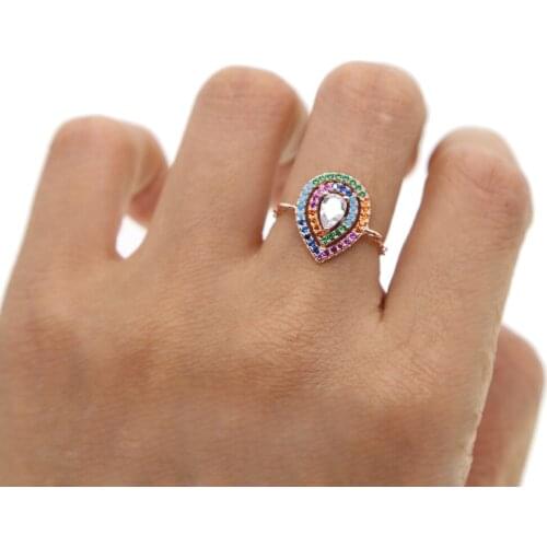 2018 new arrived women girl finger rings colored CZ stone rose gold filled trendy chic modern lady gift adjust ring