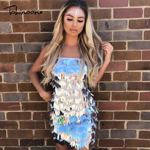 Tobinoone New Sequin Women Dress Summer 2018 Sexy Spaghetti Strap Bodycon Mini Dress Elegant Vestidos De Fiesta Party Dresses